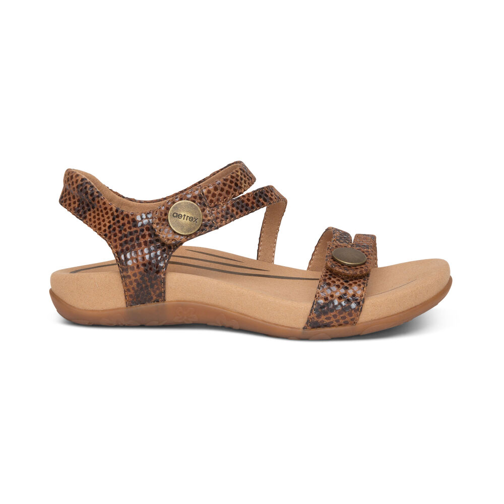 Aetrex Women's Jess Adjustable Quarter Strap Sandals - Brown | USA QMPJCOV